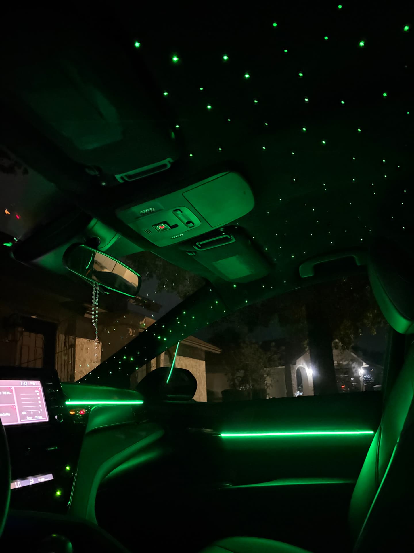Green starlight headliner and door lighting