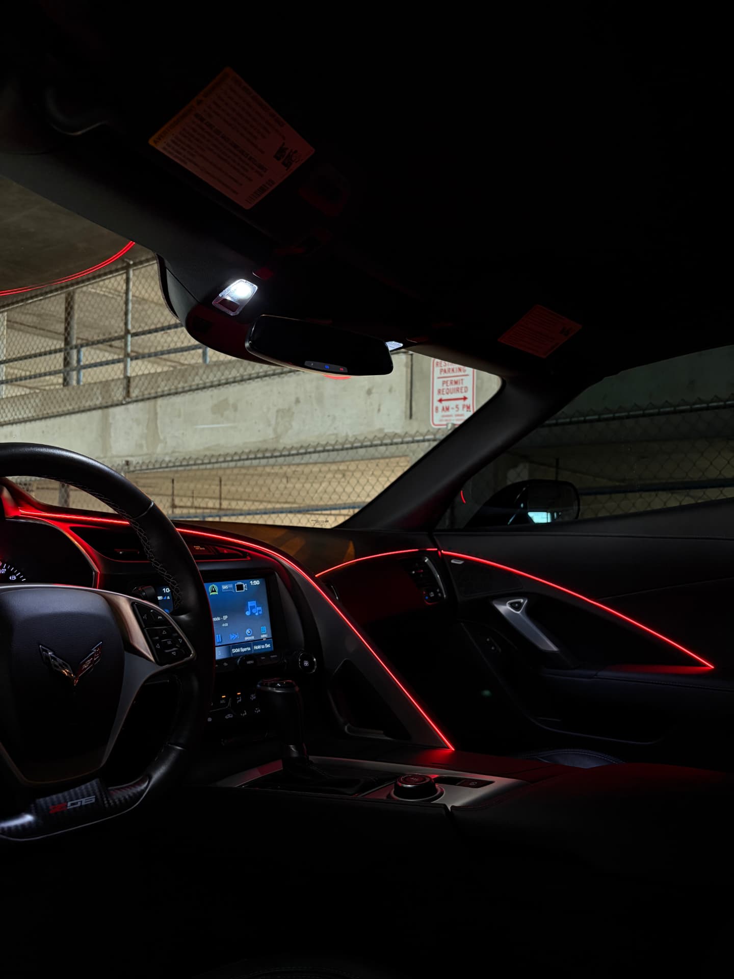 Corvette interior with red ambient lighting