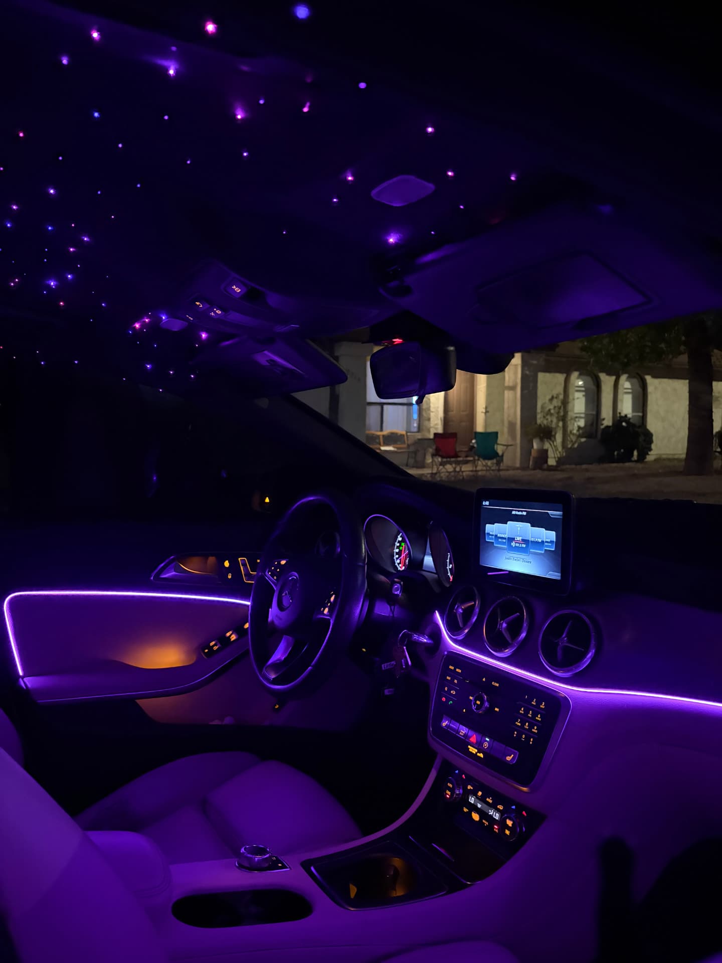 Purple ambient dash and door lighting